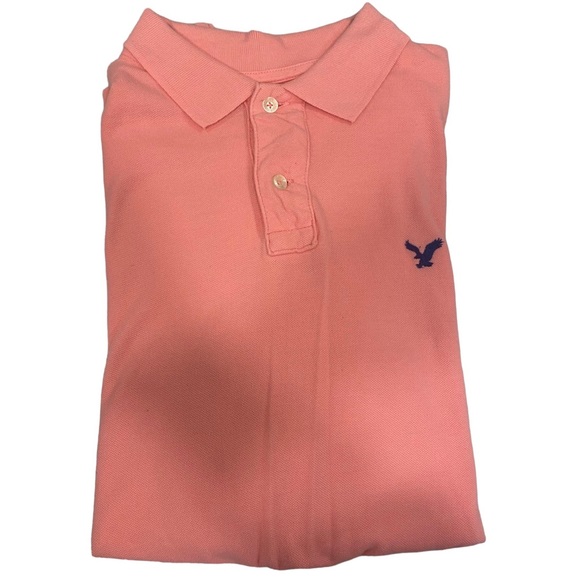 AMERICAN EAGLE Men’s PINK Polo Shirt Athletic Fit Short Sleeve Blue Size LARGE - Picture 4 of 5